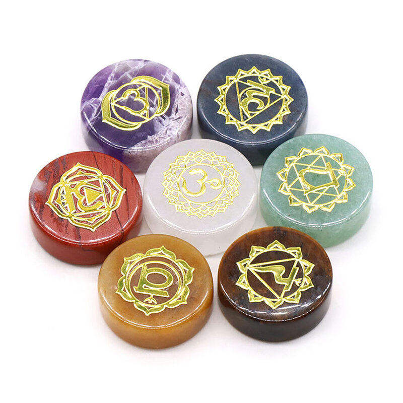 Moda nuovo ametista cristallo naturale pietra colorata cerchio simbolo Reiki Yoga pietra 7 pezzi chakra di buona qualità circa 16-18mm
