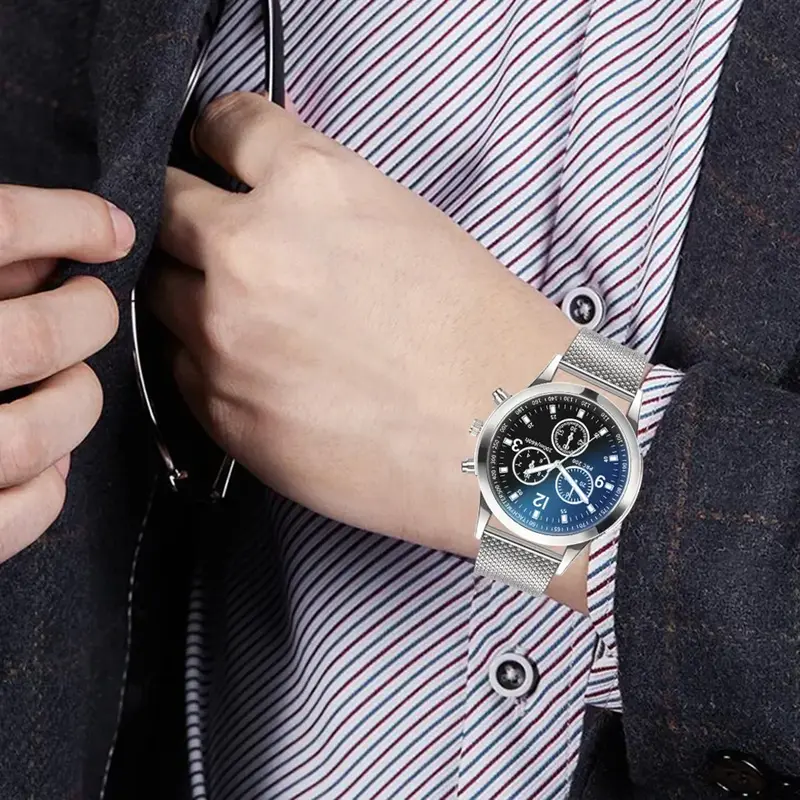 นาฬิกาควอทซ์สุดหรูสำหรับผู้ชายนาฬิกาข้อมือควอตซ์แบบลำลองหน้าปัดสแตนเลสนาฬิกาข้อมือ bracele Watch relogio masculino