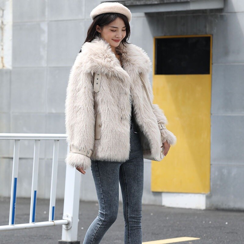 2023 New Autumn Winter Fur Coat Women Fashion Casual Warm  Loose Warm Elegant Wind Thick Comfort Imitation Fox Fur Coat