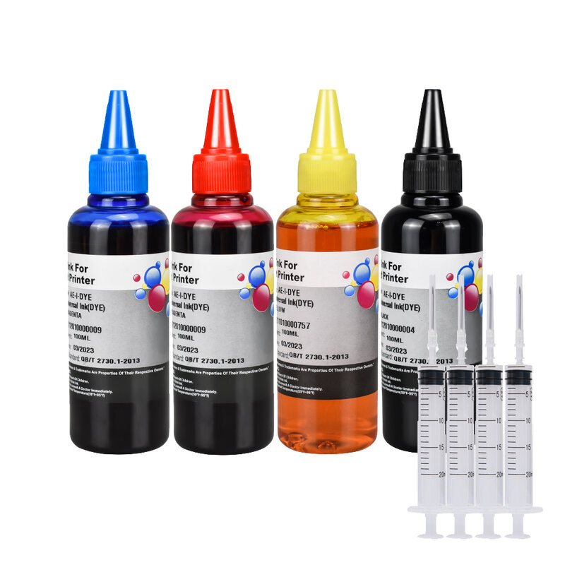 Kit de recarga de tinta para impresora Canon, Epson, HP, Brother, botella de 100ml, tinta de tinte de 4 colores, pintura para tanque Ciss