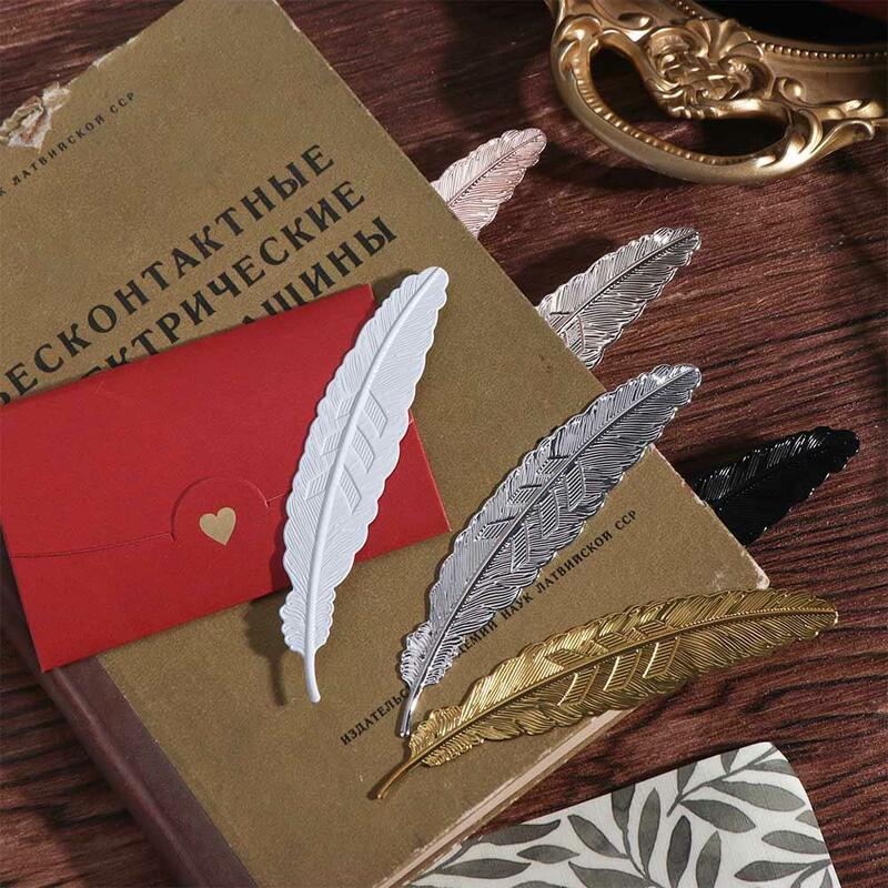 Marcapáginas de plumas de Metal de estilo étnico, marcador Retro hecho a mano, hermosos colgantes de plumas creativas, regalos para estudiantes