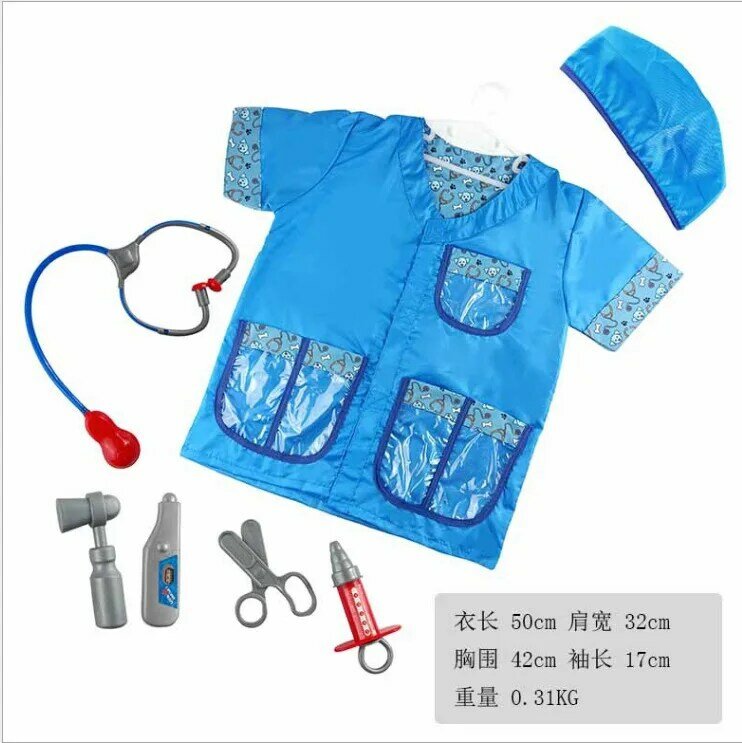 Children's Surgical Clothes Professional Role Play Suit Blue Doctor Costume Stage Party Play Toys Props 9pcs Kids Birthday Gift