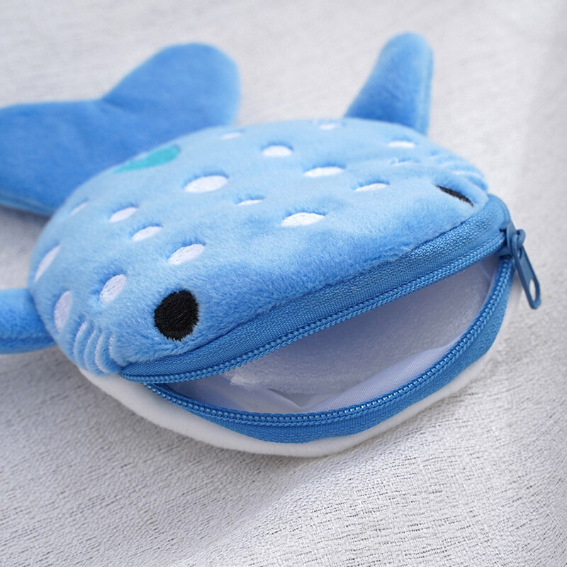 Niedliche blaue Wale Münze Plüsch Geldbörse Tier Reiß verschluss Münze Brieftasche Hai Form Designer Frauen Brieftasche Geldbörse ändern Schlüssel Kopfhörer Tasche