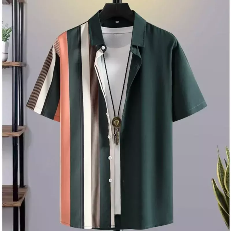 Patchwork Plaid 3D stampato camicia uomo/donna Casual moda maniche corte camicie bottone risvolto Streetwear abbigliamento Unisex oversize
