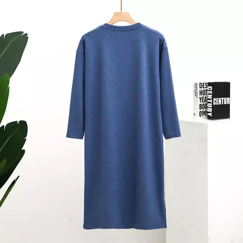 One-piece Plus Winter Nightshirt And Sleeved Clothes Pajamas Men Home Dress Plain Night Sleep Autumn Thickened Men's Long Size