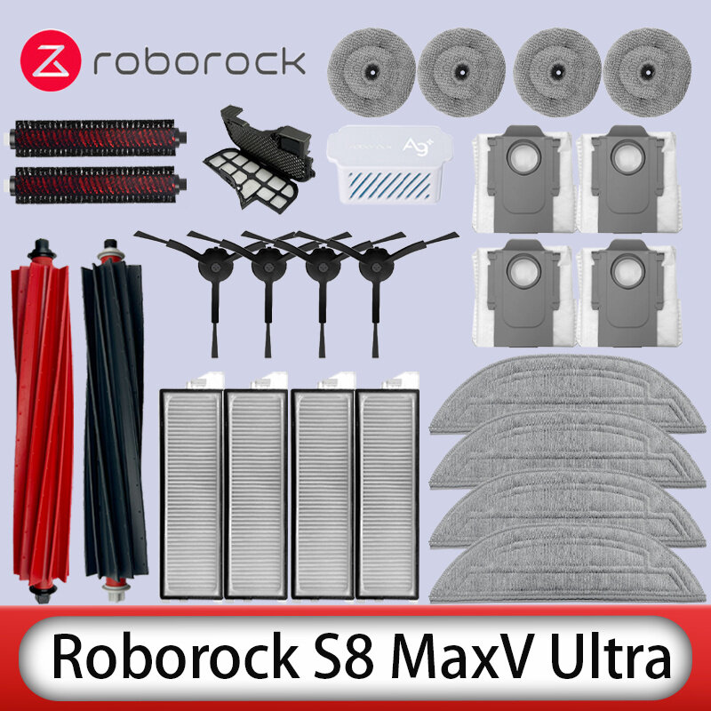 Roborock S8 MaxV Ultra Robot Vacuum Spare Parts Main Side Brushes Mop Cloths HEPA Filters Dust Bags Accessories