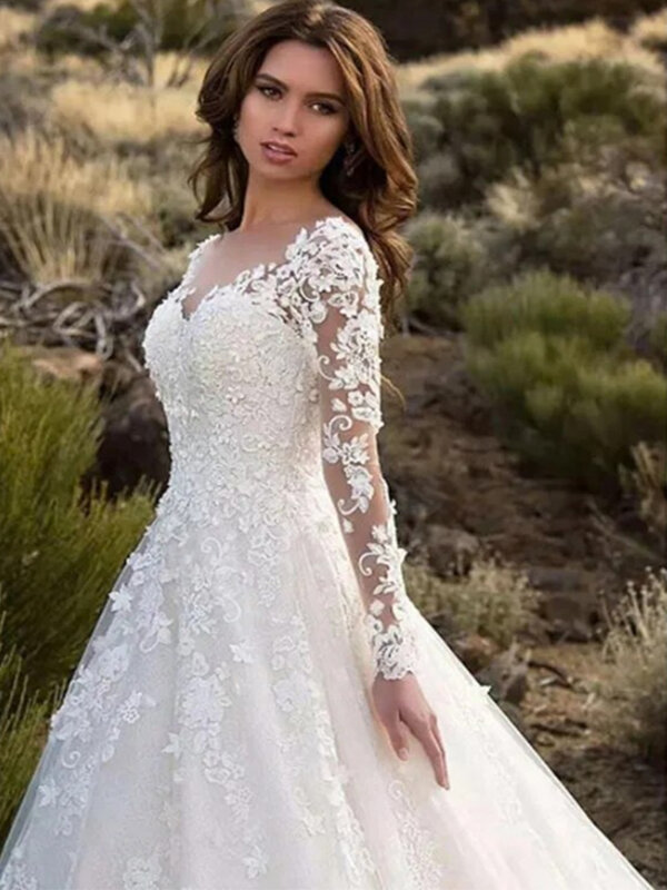 2023 Luxury Long Sleeves V-neck Wedding Dresses Appliques Lace Elegant A-line Bridal Gown Custom Made Vestido De Novia