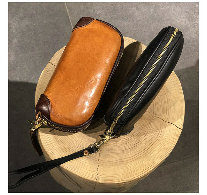 Bolso de mano de cuero genuino hecho a mano para hombre y mujer, Cartera de diseñador informal de alta calidad, tarjetero para teléfono