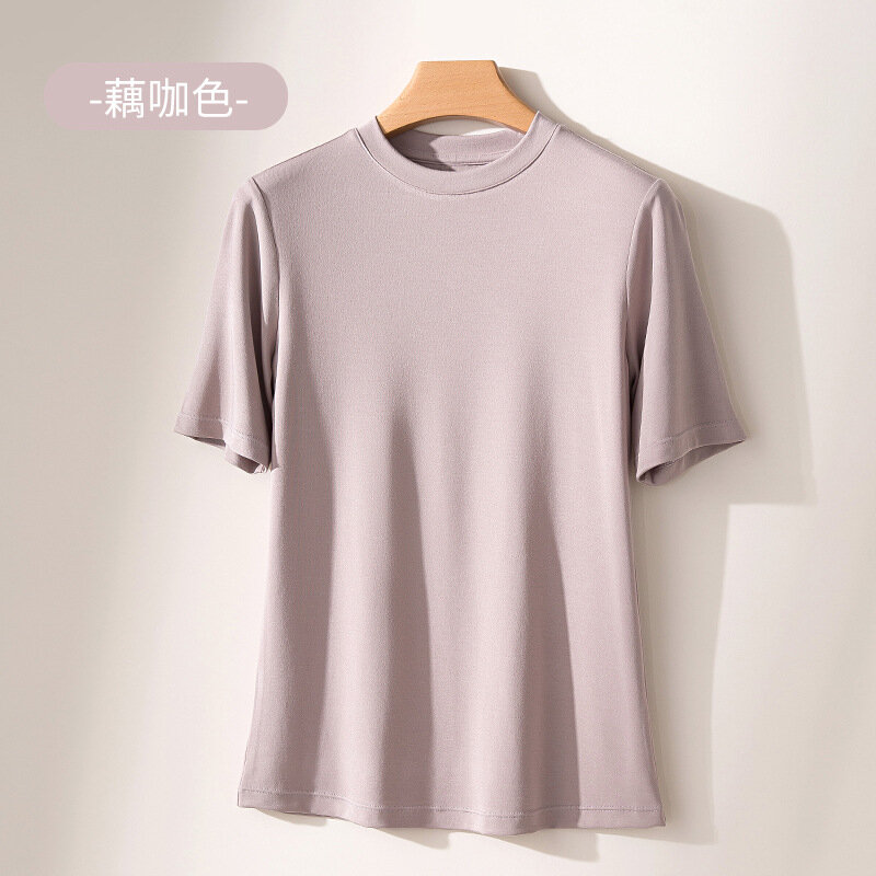 2024 Summer New Women's Lanjing Modal Short sleeved T-shirt Cool and Quick Drying Half sleeved Bottom Shirt Round Neck T-shirt