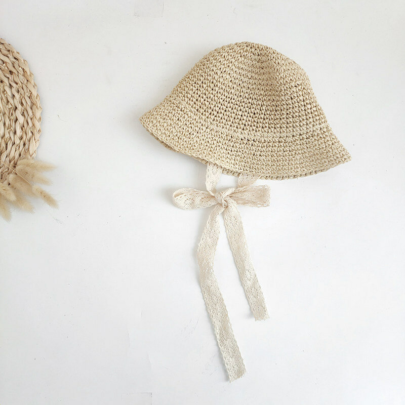 Fashion Lace Baby Hat Summer Straw Bow Baby Girl Cap Beach Children Panama Hat Princess Baby Hats and Caps for Kids 1PC