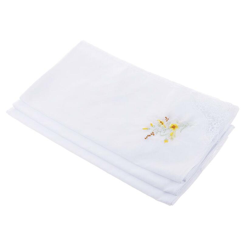 12pcs Women Cotton Handkerchief Ladies Embroidery Lace Hanky Kerchiefs Hankie