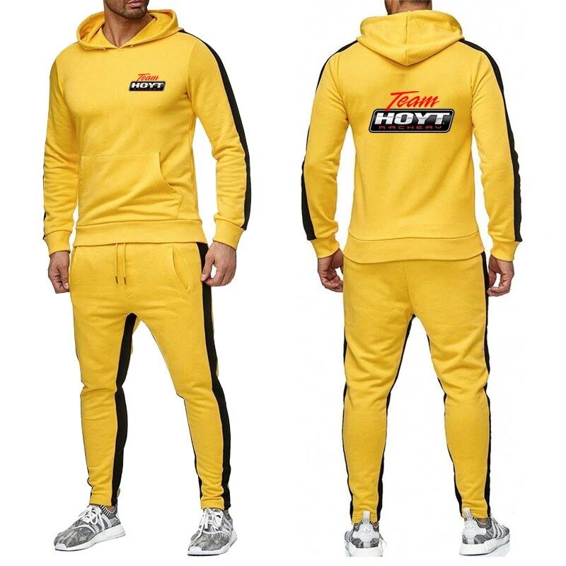 2024 Hoyt Archery Men's New Spring Autumn Tracksuits Hooded Pullover Hoodie + Trousers Casual Print Comfortable Solid Color Suit