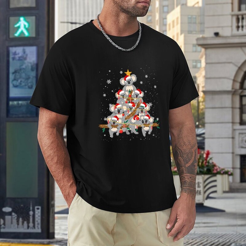 코알라 장식 크리스마스 트리 크리스마스 티셔츠, 소년 흰색 티셔츠, 반팔 티셔츠