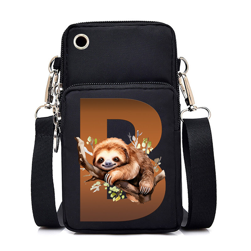 Sloth 26 Alphabet Cartoon Printing Cell Phone Pocket Women's Mobile Phone Bags Sports Gym Running Phone Bag Bolsos Para Mujer