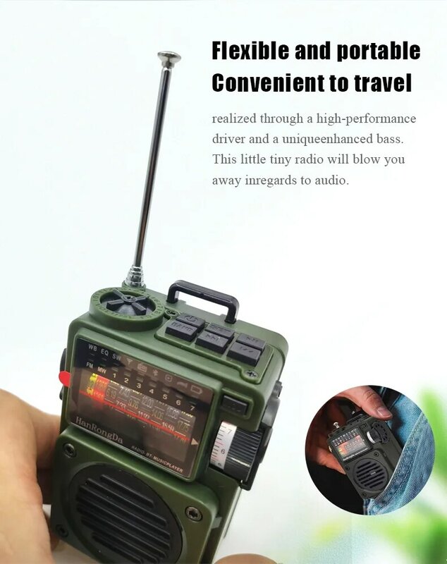DHR-700 Mini Đa Băng Tần Loa Bluetooth Cắm Thẻ Nghe Fm/Mw/Sw/Wb máy Thu Vô Tuyến Phát Nhạc Đồng Hồ Báo Thức Khóa