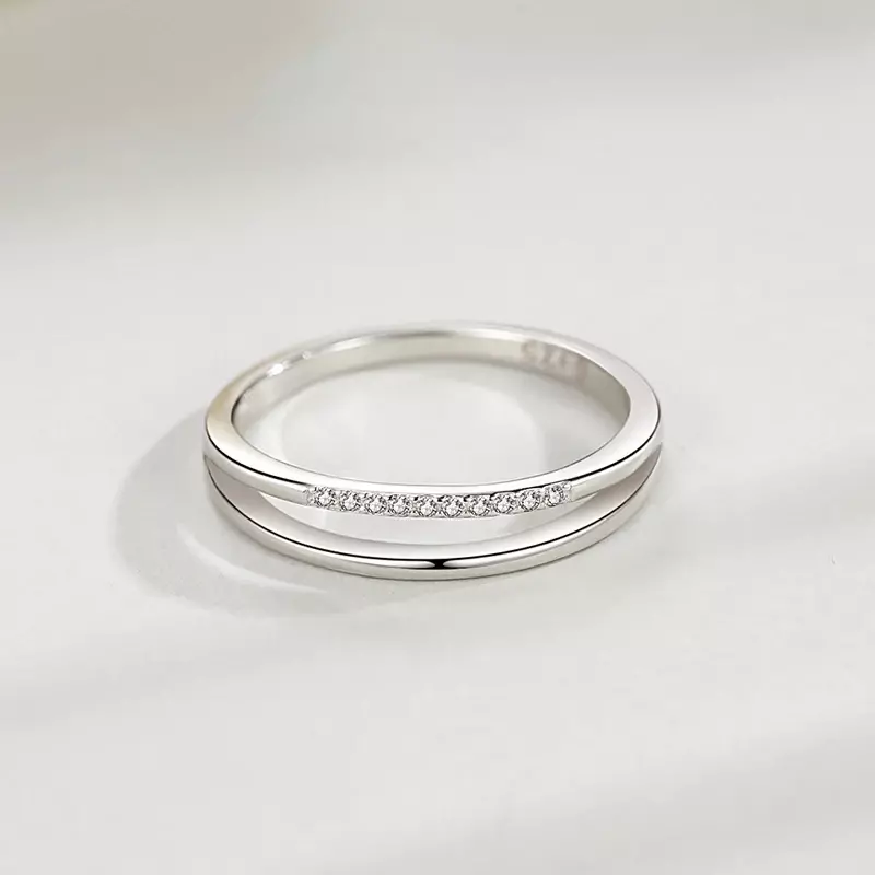 S925 Silver Ring Women's Minimalist Line Micro Inlaid Ring Fashionable and Unique Instagram Design Sense and Elegance