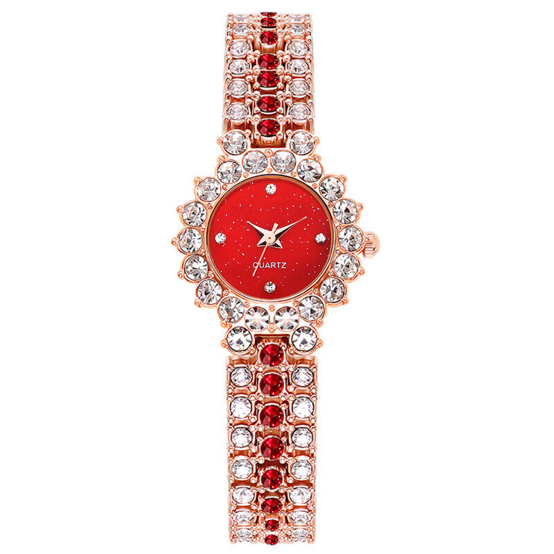 Jam tangan kuarsa wanita, arloji langit berbintang kecil penuh berlian dengan dial gaya Korea