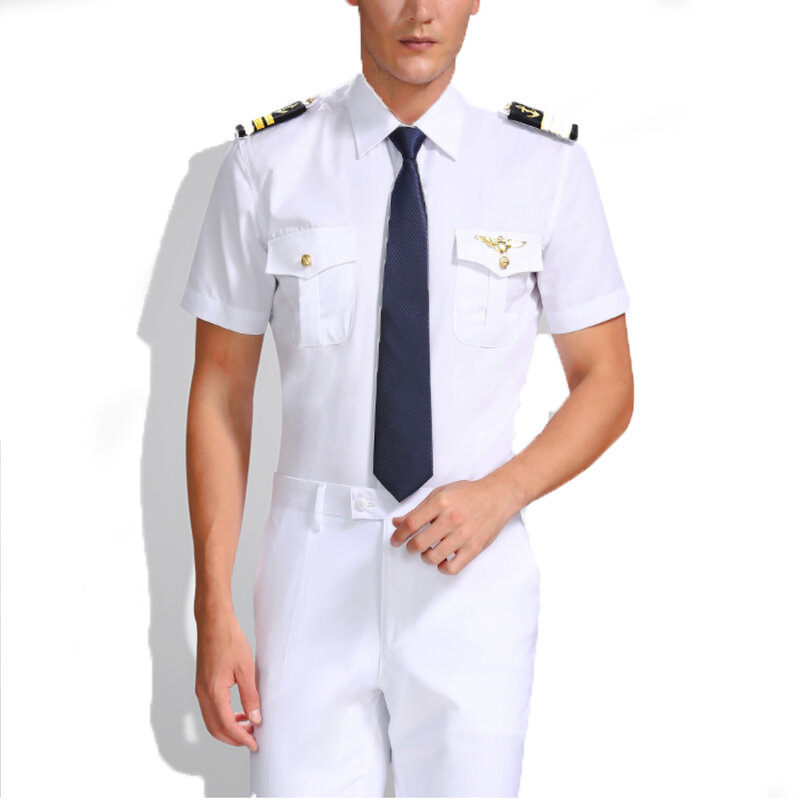 Chemise de pilote d'aviation pour hommes, uniforme de marin, uniforme de marin, costume de performance d'officier, zones me White, service de la marine