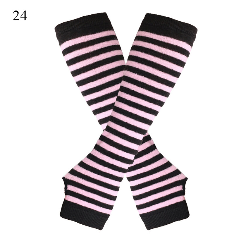 HOT Elbow Fingerless Gloves Autumn Winter Fashion Striped Printed Long Knitted Arm Covers Girl Cosplay Gothic Wristband Mittens