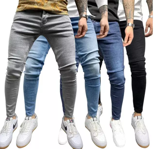 Pantalones vaqueros ajustados para hombre, ropa de calle informal, Azul, Negro, Hip Hop