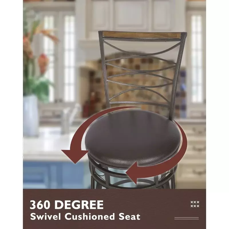 ชุดเก้าอี้สตูล2ชิ้น, ปรับความสูงของเบาะได้พร้อมเก้าอี้บาร์ด้านหลัง, ที่นั่งเกาะในครัวพร้อมหนังและฐานเหล็ก, เก้าอี้บาร์
