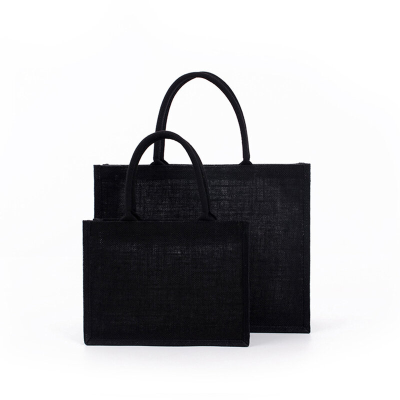 Borsa Tote in tela nera con manico borse ecologiche in lino pacchetti per pendolari portatili di grande capacità borse per la spesa versatili