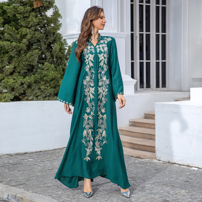 여성용 이슬람 중동 로브 자수 원피스 이브닝 원피스 아프리카 드레스
