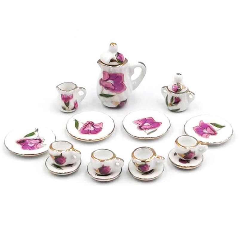 1:6 1:12 Miniature Porcelain Tea Cup Set Flower Tableware Kitchen Dollhouse Furniture Toys For Children Tea Cups Christmas Gifts