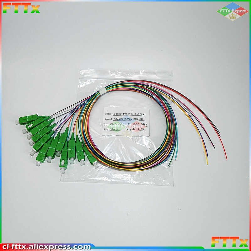 Fibra óptica colorida LAZH Simplex, fibra óptica, 12 colores SC / APC /UPC, modo único, 0,9mm, suministro de fábrica de calidad