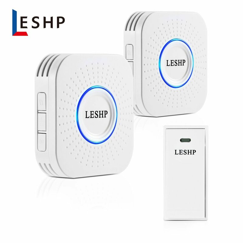 Leshp Music Wireless Doorbell 150M Long-Distance Remote Control Night Light 58 Pieces Chord Music With 2 US Plug
