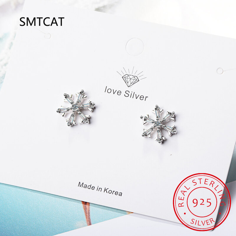 Anting-anting kancing kepingan salju perak Sterling 925 pengaturan CZ untuk wanita hadiah ulang tahun pertunangan perhiasan bagus BSE936