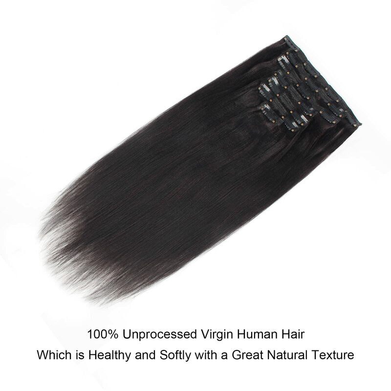 Yaki ekstensi rambut lurus 100% inci 12-26 inci wanita, ekstensi rambut klip lurus Double Weft, ekstensi rambut manusia