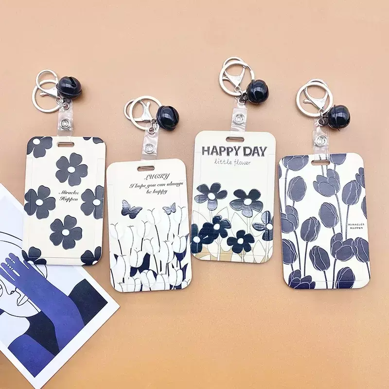 1 Pcs Simple And Fresh Flower Student Card Bus Access Protection Card Holder ABS Plastic Neck Rope Card Cover