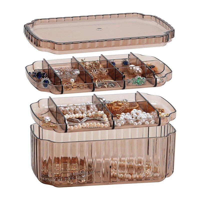 3-Layer Jewelry Organizer Box For Earrings, Necklaces, Bracelets, Clear Plastic Bead Storage Containers For Crafts Easy To Use B