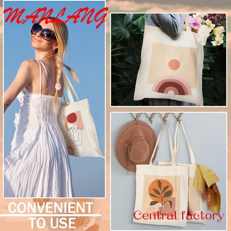 Bolso de mano de lona de algodón 100% reutilizable para mujer y niña, bolsa promocional de alta calidad con logotipo personalizado impreso, compras