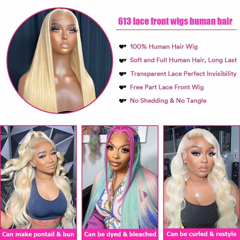 613 Blonde 13x4 Lace Front Human Hair Wigs Bone Straight 200 Density Glueless Wig 13x6 HD Lace Frontal Wig for Women Choice sale