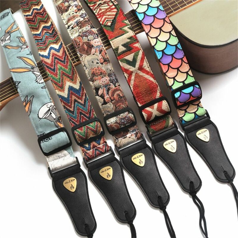 Cinturino per chitarra regolabile cintura per chitarra elettrica con animali carini stampati colorati tracolla per chitarra Extra larga personalizzata