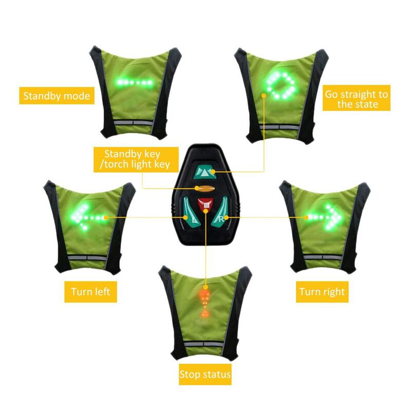 LED ไร้สายขี่จักรยานเสื้อกั๊ก20L MTB จักรยานกระเป๋าไฟเลี้ยว LED Light Vest จักรยานสะท้อนแสงเสื้อกั๊ก