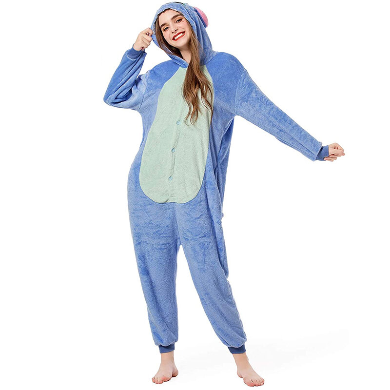 Disney Lilo Stitch Stitch Cosplay Costumes Jumpsuit for Adults Stitch Hooded Pajamas Onesie Costume Halloween Clothes Women Men