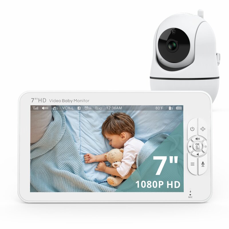 Babystar 7" Video Baby Monitor, 1080P HD Display, IPS,Support 2 HDCams, 24Hour Battery Life, 1000ft Range, Split mode ,Babyphone