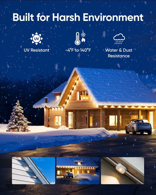 eufy Permanent Outdoor Lights E120, 100ft with 60 Dual-LED RGB and Warm White Eave Lights, App Control, AI Light Design