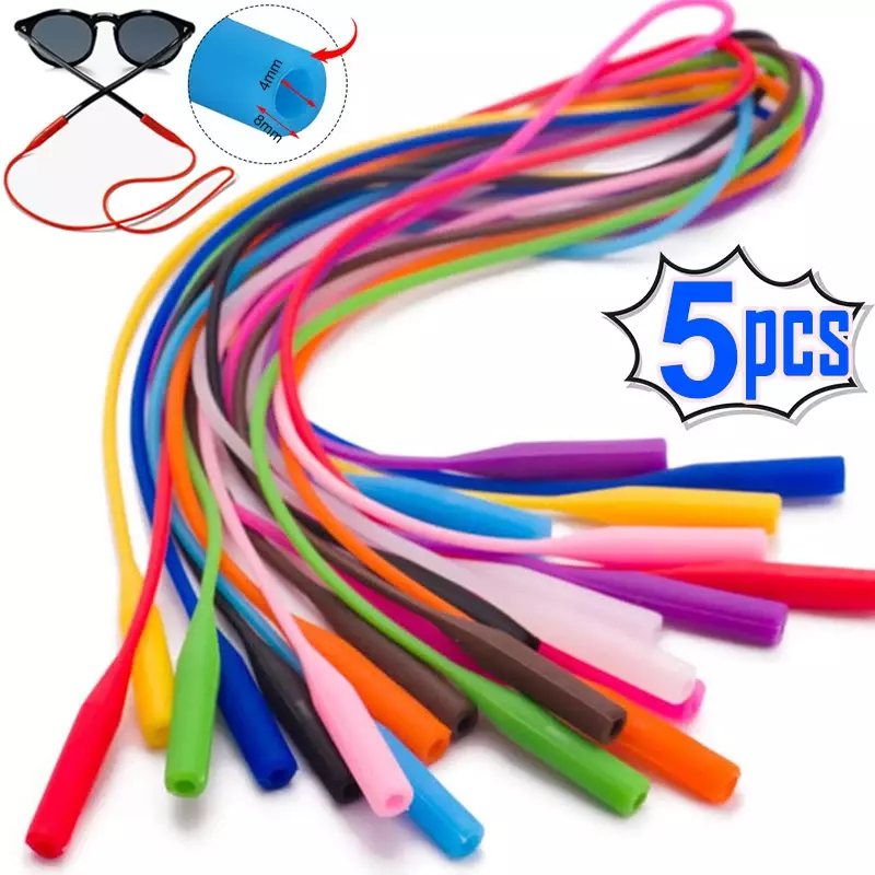 1/5Pcs Candy Color Elastic Silicone Eyeglasses Straps Sunglasses Chain Sports Anti-Slip String Glasses Ropes Band Cord Holder