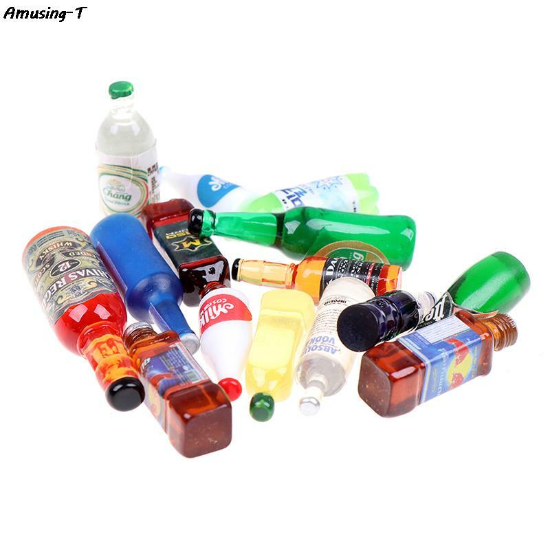 Botellas de bebidas de resina en miniatura, accesorios de cocina, 5 piezas, 1:12, Color aleatorio