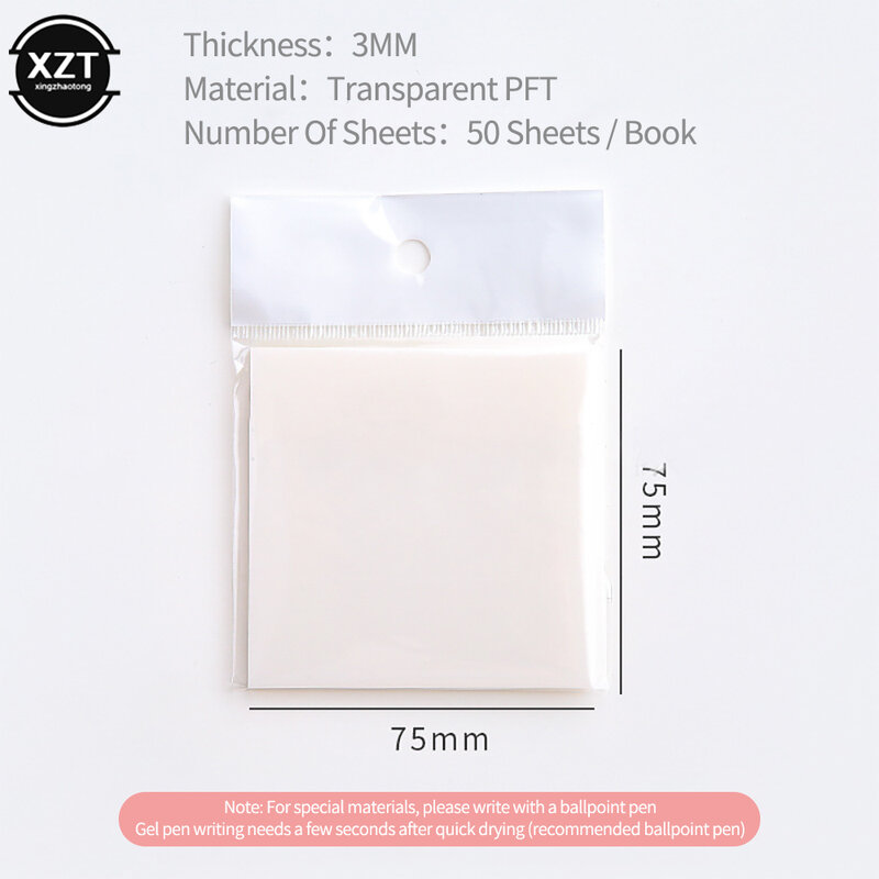 Прозрачные водонепроницаемые клейкие блокноты XZT с наклейкой, 50/100 листов, канцелярские принадлежности для школы и офиса