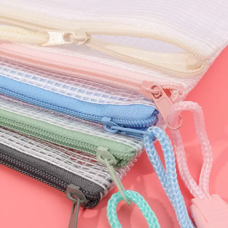 A4 Mesh Zipper Pouch Waterproof PVC Document Pouch File Organizer Large Capacity Archive Folder for Office Student Storage Bag