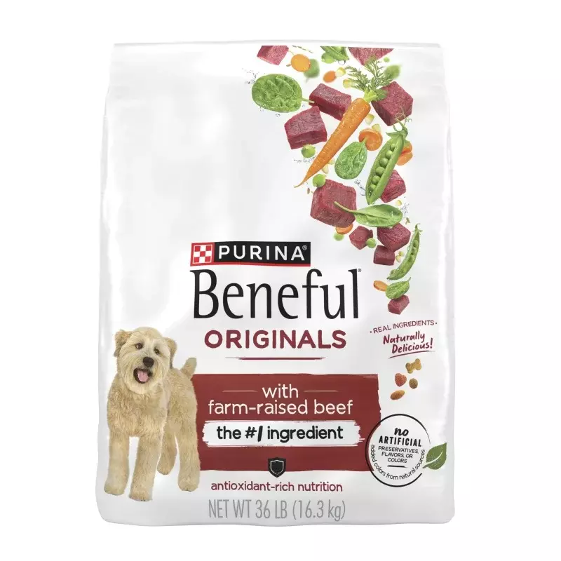 Purina-comida seca Beneful para perros adultos, original, alta proteína, granja elevada de ternera Real, bolsa de 36 lb