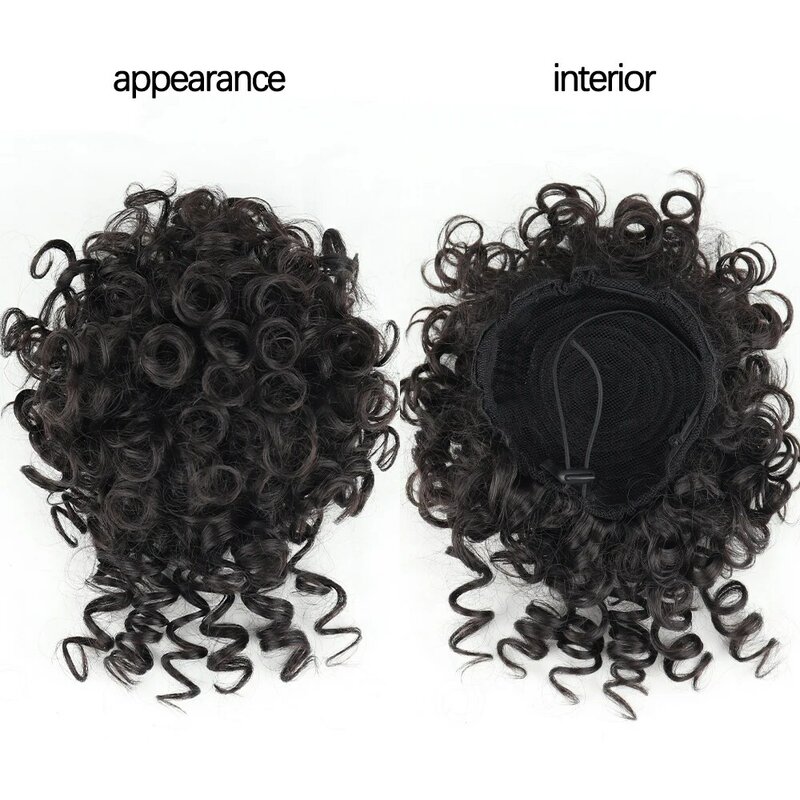 AZQUEEN Wig rambut keriting berantakan, ekstensi rambut sintetis hitam coklat bergelombang tali serut Chignon cocok untuk sehari-hari wanita