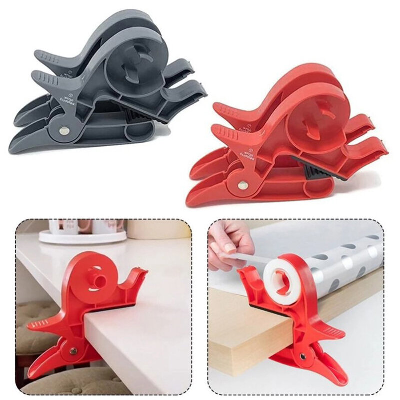 1Pc Multifunctional Tabletop Gift Wrap Paper Roll Holder Clip With Tape Dispenser