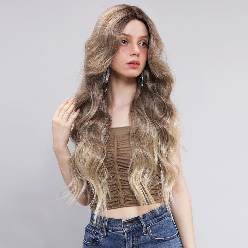 Smilco Blonde Kanekalon T-Part 13X5X1 Lace Front Synthetic Curly Wigs For Women Invisible Lace Front Preplucked Heat Resistant