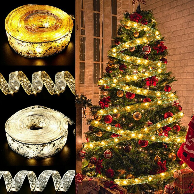 LED ริบบิ้นคริสต์มาส Fairy ไฟตกแต่ง5M/10M สำหรับในร่มกลางแจ้งปาร์ตี้ Xmas แขวนของขวัญกล่องตกแต่งใหม่ปี2023อุปกรณ์